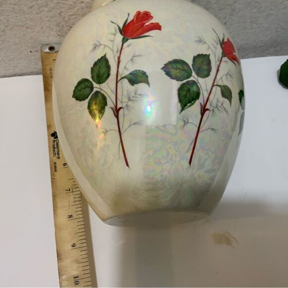 Vintage Handpainted floral Glass Vase and lid - Picture 10 of 11